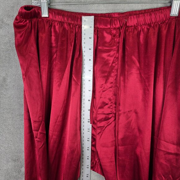 Womens Lonxu Satin Pajama Shirt & Pants Set Button-Up Red White Piping Size 4XL - Picture 11 of 15